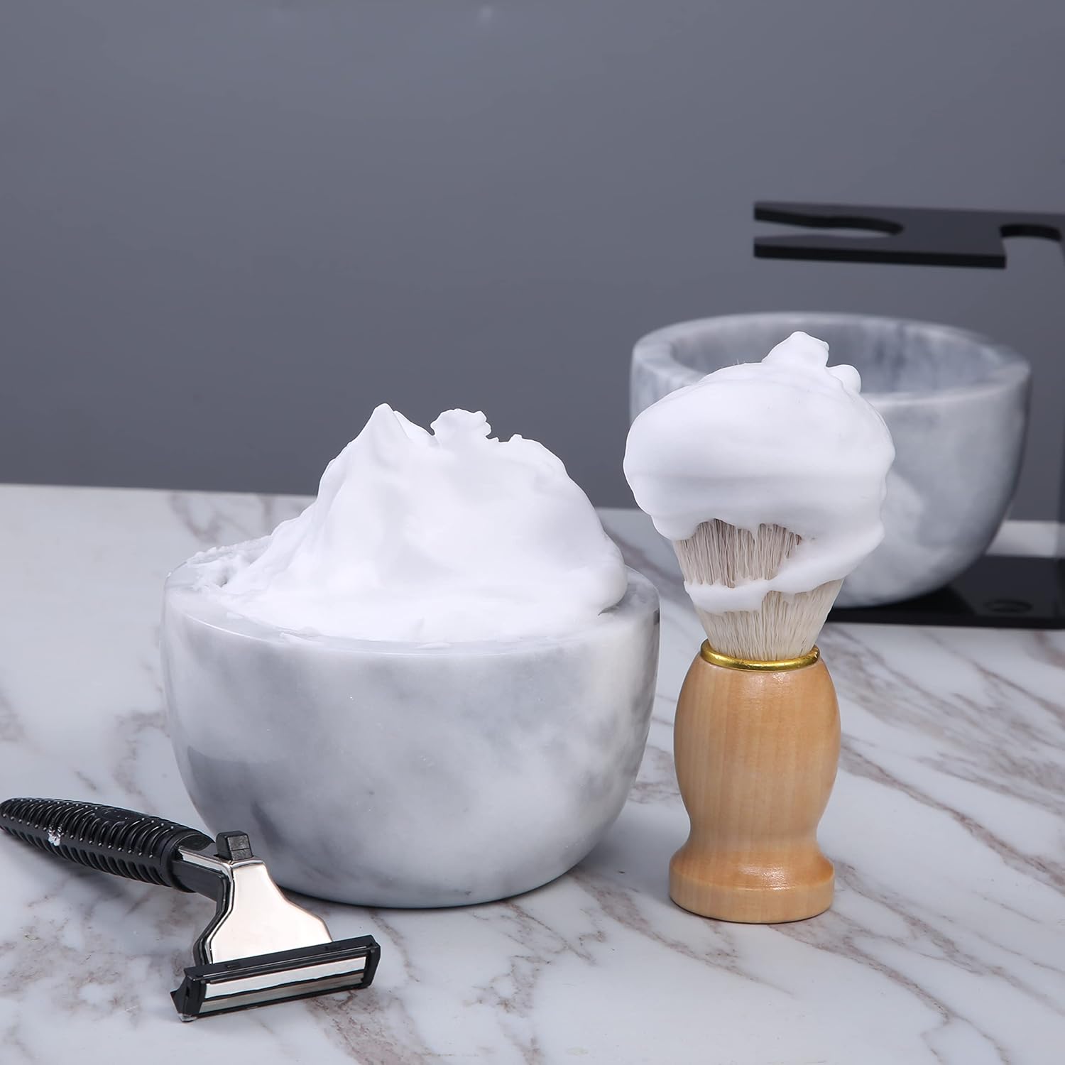 Classic Marble Shaving Soap Bowl, Premium Design for Effortless Lathering Mug - Image 5