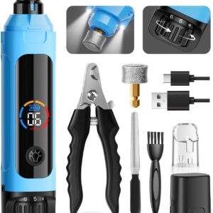 Dog Nail Grinder, 6-Speed Quiet Electric Dog Nail Trimmers, Dog Nail Clippers with File for Small Medium Large Dogs, Cats, Rechargeable Pet Paw Grooming Supplies Kit, 2 Grinding Wheels (Blue)