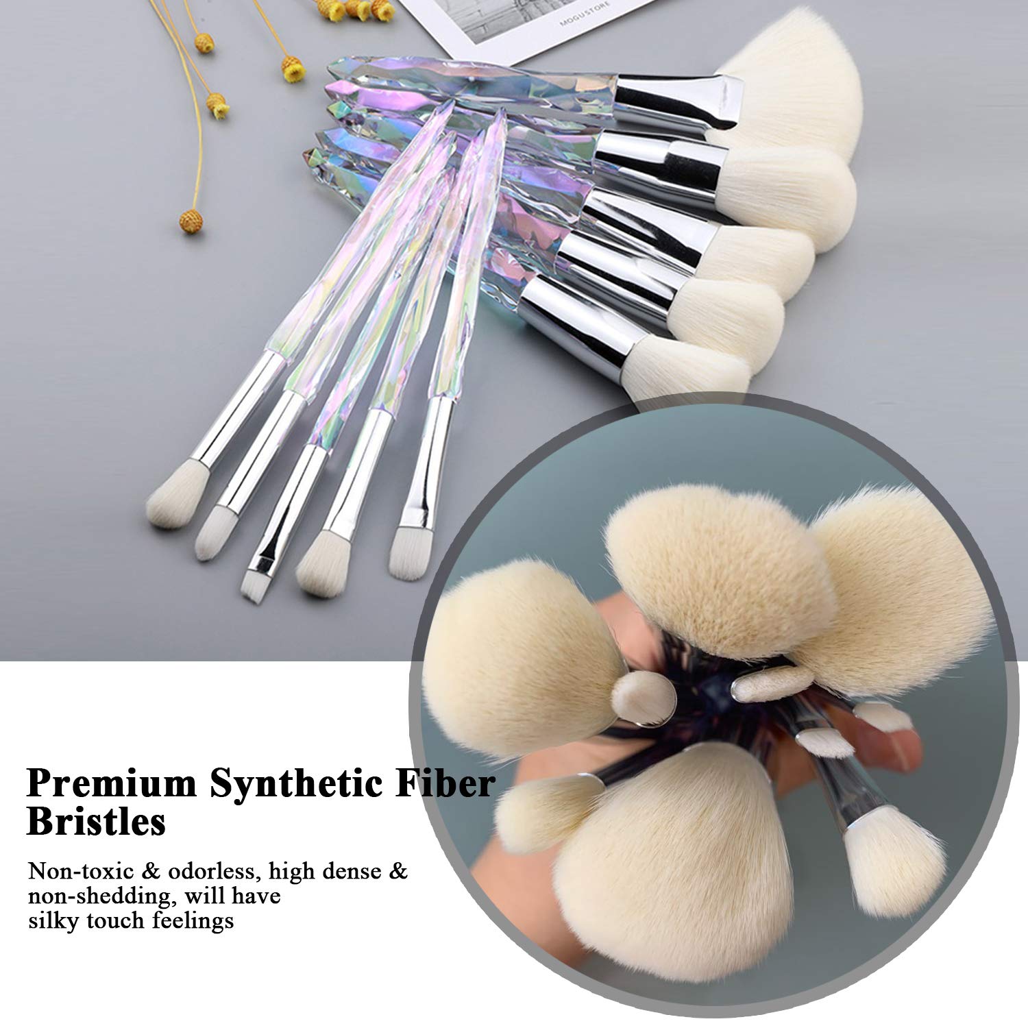 Kingtree 10-Piece Crystal Makeup Brush Set, Soft Synthetic Bristles for Foundation and Eyeshadow - Image 4