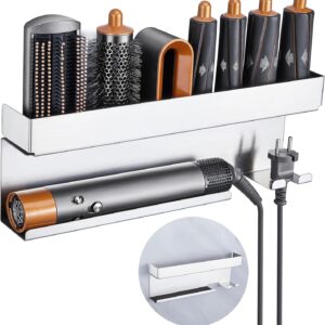 Storage Hair Dryer Holder for Curling Iron Wands Accessories, Hair Straightener Holder, Wall Mount Hair Tool Organizer for Styler Attachments,Stainless Steel Curling Iron Holder Organizer for Bathroom