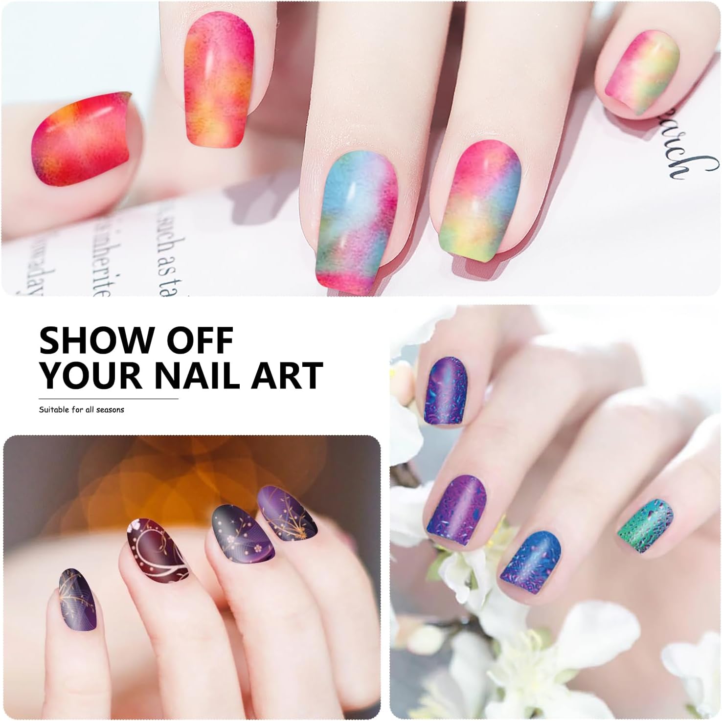 SILPECWEE 6 Sheets Iridescent Starry Full Nail Polish Wraps Stickers with Nail File - Image 3