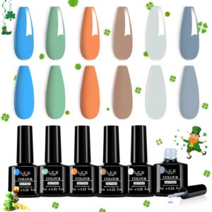 LKE Gel Nail Polish Set ,6 Colors Spring Summer Easter Green Blue Gray Brown Gel Polish Set ,Mothers Day Gifts, Soak Off U V/LED Nail Lamp Nail Art Design Manicure for Home DIY & Salon