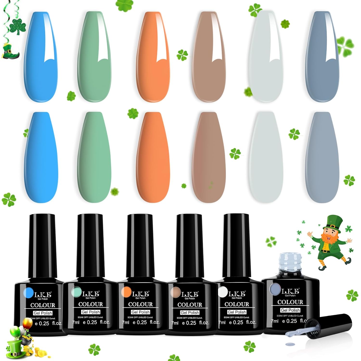LKE Gel Nail Polish Set ,6 Colors Spring Summer Easter Green Blue Gray Brown Gel Polish Set ,Mothers Day Gifts, Soak Off U V/LED Nail Lamp Nail Art Design Manicure for Home DIY & Salon