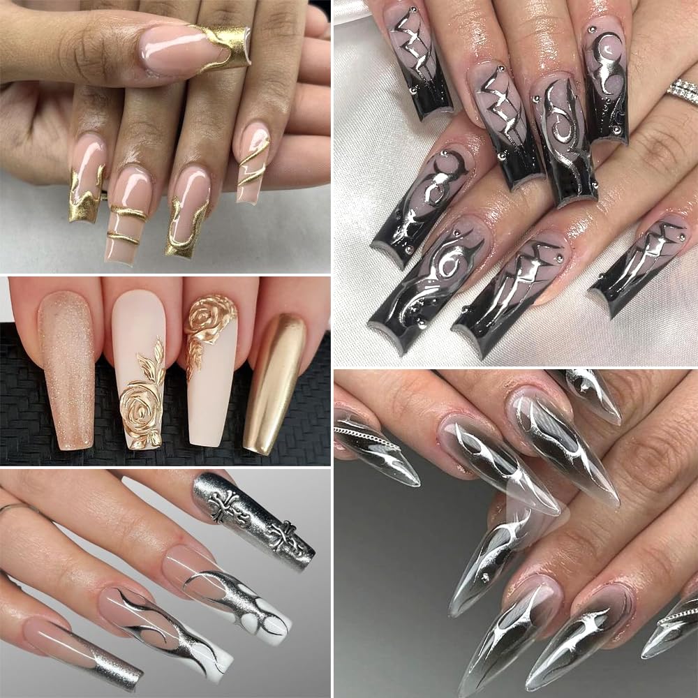 2 Piece 5ml Metallic Gel Nail Polish Set Gold Silver Mirror Chrome Effect - Image 3