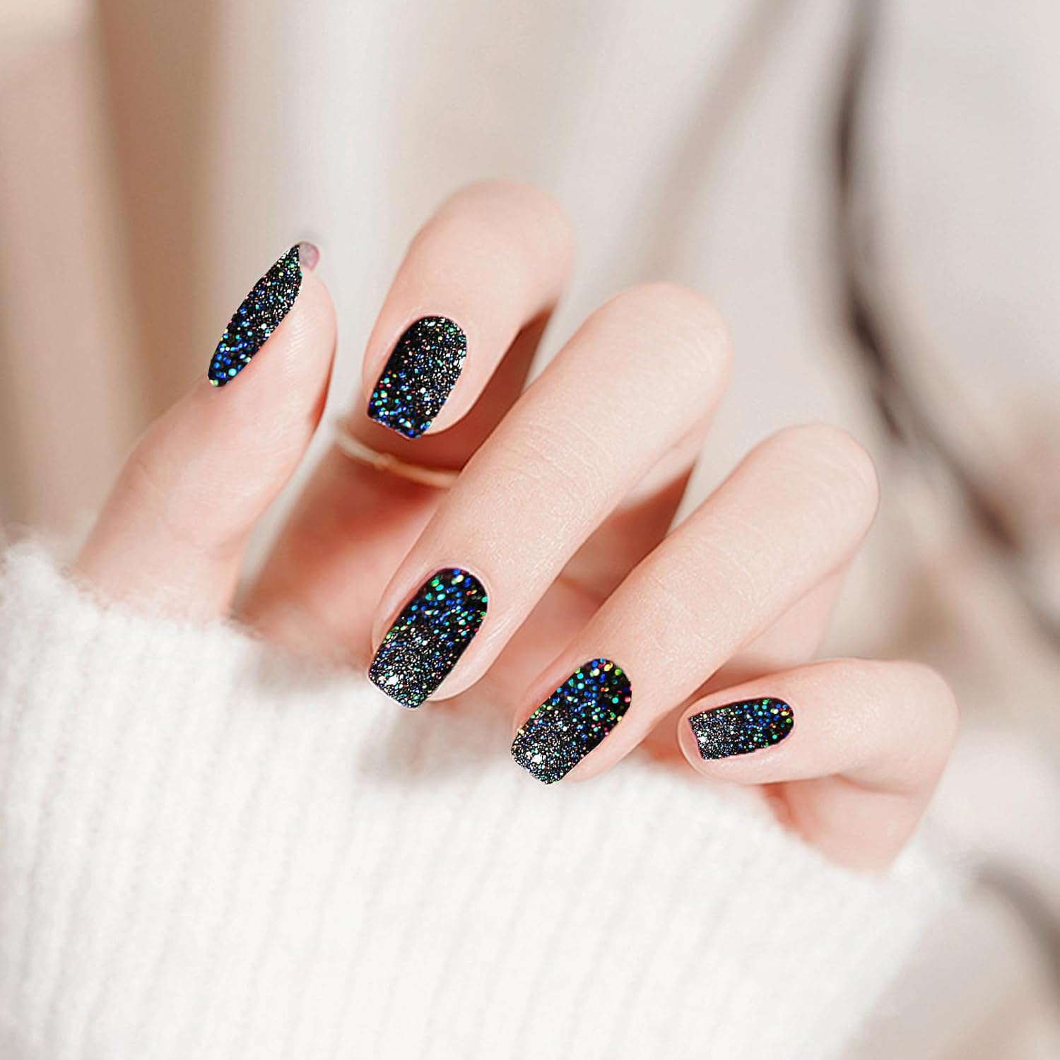 Sparkling Black Glitter Rapid Dry Gel Nail Polish for Women and Girls, No UV Lamp Required - Image 4