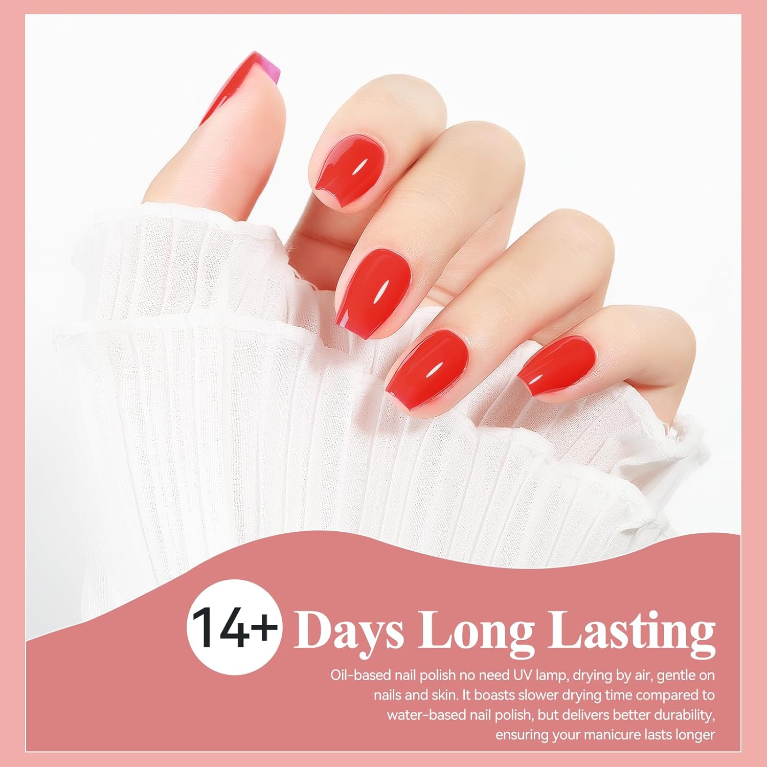 Vibrant Red Quick Dry Nail Polish 12ML Long Lasting Non-Gel Lacquer - Image 4