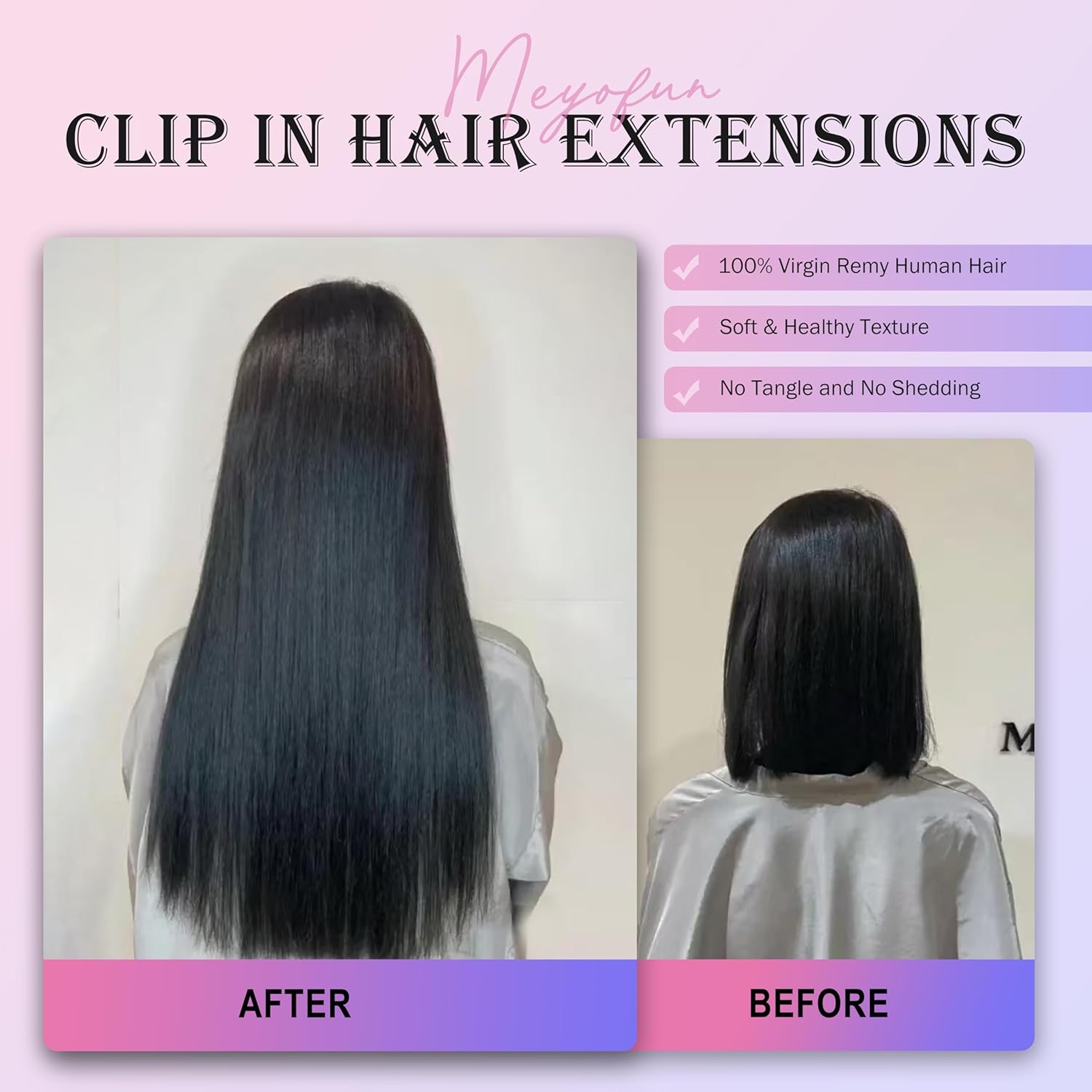 Clip in Hair Extensions Real Human Hair 16 Inch 90g Natural Black 8pcs Set - Image 6