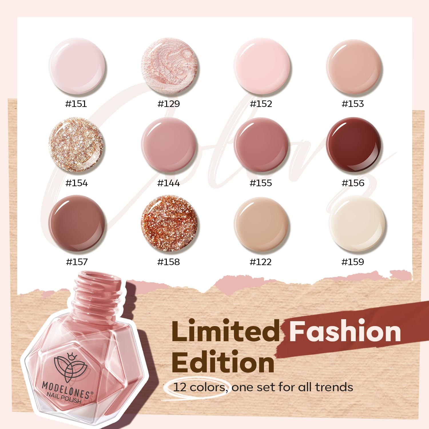Modelones 12-Color Nude Brown Glitter Gel Nail Polish Set for Home Manicure - Image 2
