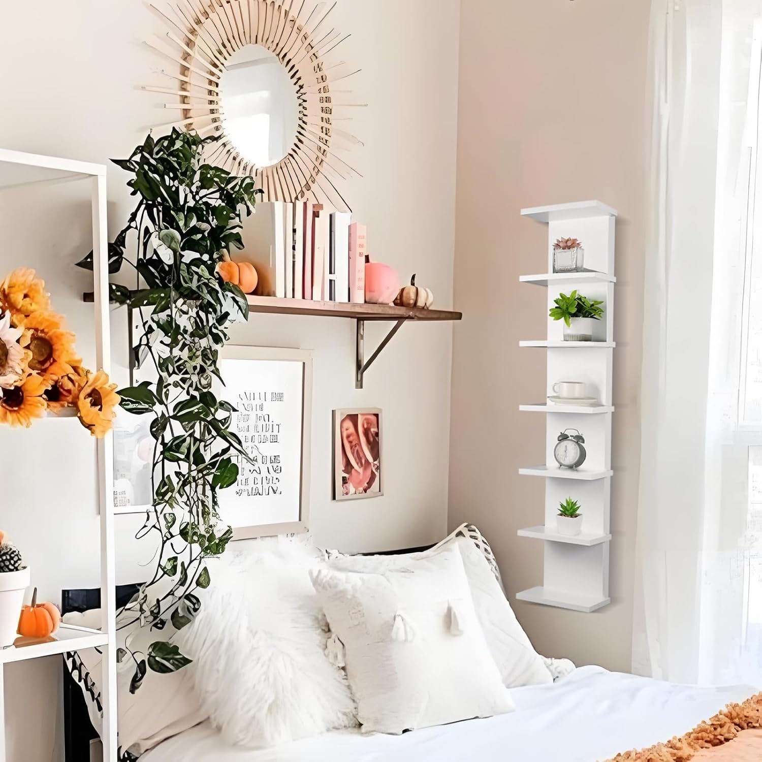 2 Pack 43 Inch 7 Tier Floating Wall Shelf for Compact Display and Storage - Image 4