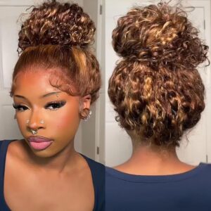 360 Deep Wave Lace Front Wigs Human Hair 220% Density Honey Blonde Deep Curly Human Hair wig Ombre Deep Wave 4/27 Highlight Lace Front Wigs Pre Plucked Wet And Wavy Water Wave Wig for Women 22 Inch