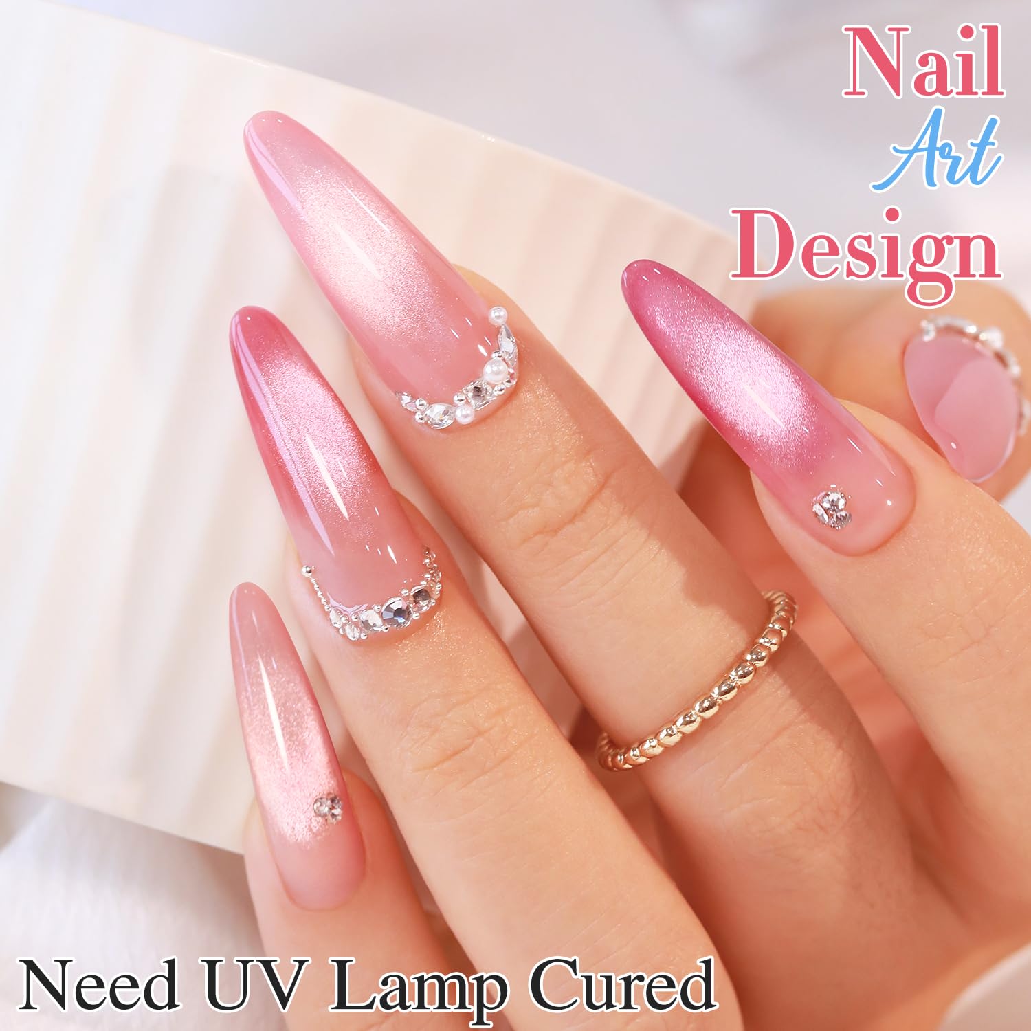 Nude Pink Holographic Glitter Double Rhythm Cat Eye Gel Nail Polish Set 6 Bottles 0.5 Oz - Image 8