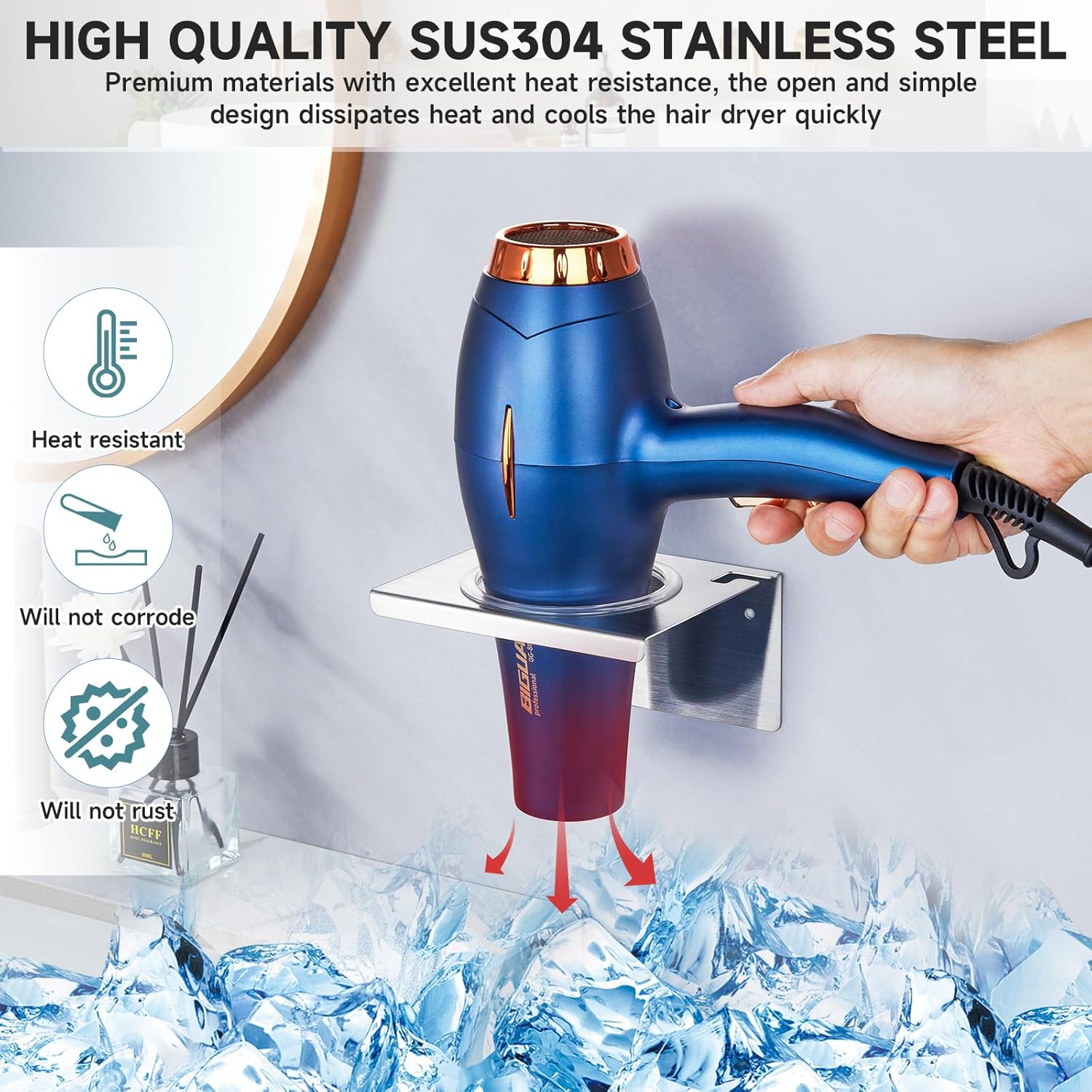 Stainless Steel Wall Mounted Hair Dryer Holder Organizer for Bathroom and Barber Shops - Image 6
