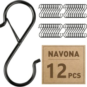 Navona 12 Pcs S Hooks for Hanging Heavy Duty, 3.5-inch Heavy Duty Metal S Hook, Closet Hooks with 0.5-inch Safety Buckle, S Hook for Hanging Plants, Kitchen Utensil, Pot, Pan, Bags