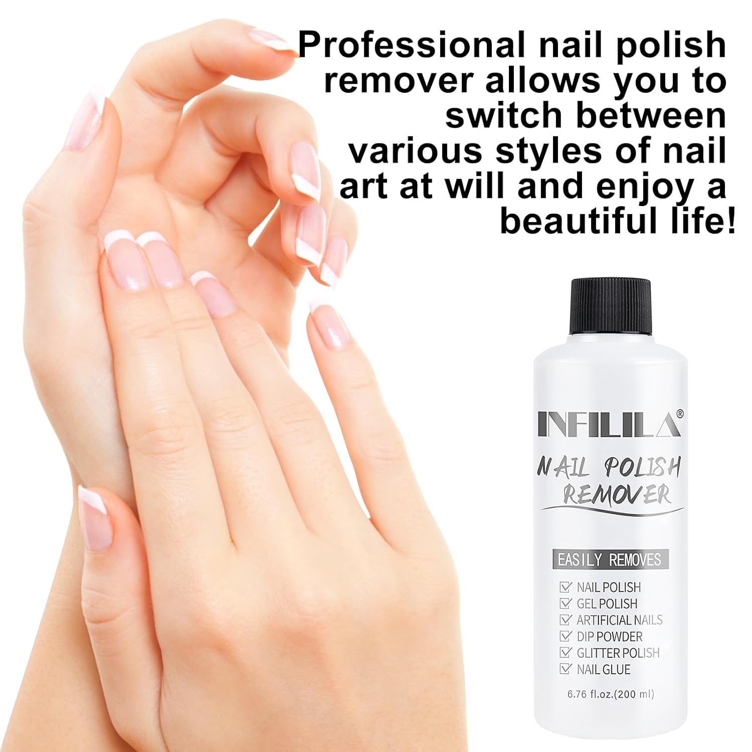 NXJ INFILILA 6.76 Fl Oz Non-Toxic Non-Acetone Nail Polish Remover for Acrylic and Dip Powder Nails - Image 6