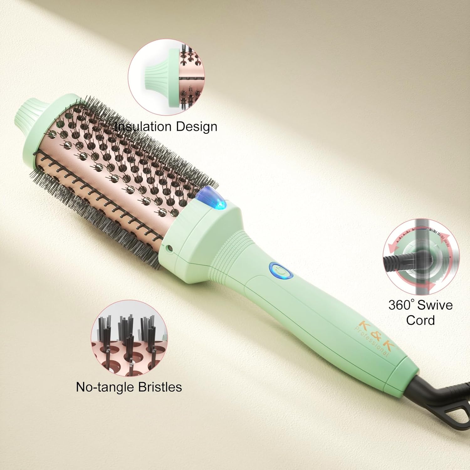 K&K Pro 1 3/4 Inch Ionic Heated Round Thermal Brush for Smooth Curls - Image 6