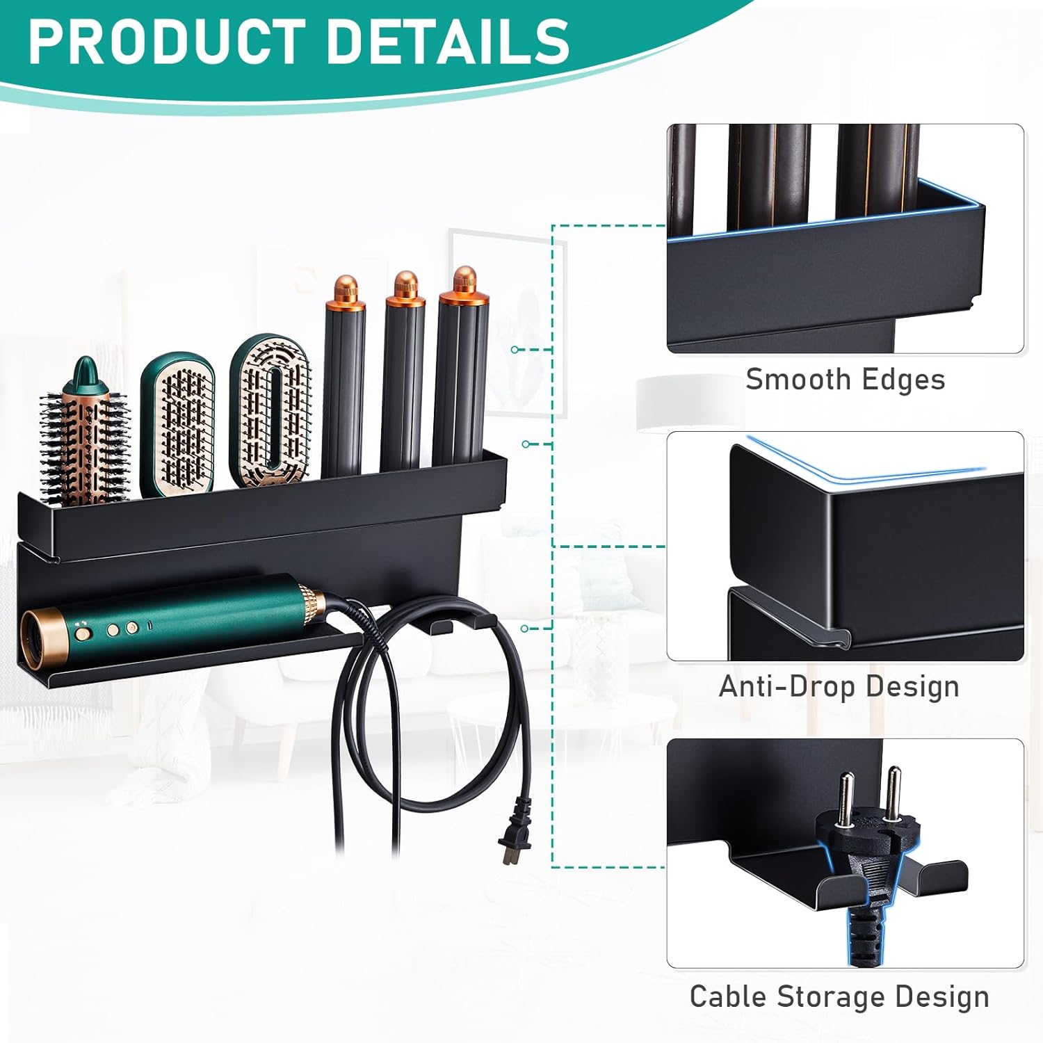 Bathroom Vanity Hair Dryer and Curling Iron Wall Mount Organizer Holder - Image 3