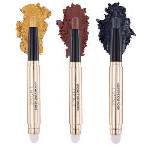 Vtrem Eyeshadow Stick Pearl Gold Dark Coffee Black 3 PCS Eye Shadow Sticks Eye Makeup Set Matte and Shiny Eye Make up Cosmetics with Brush Head