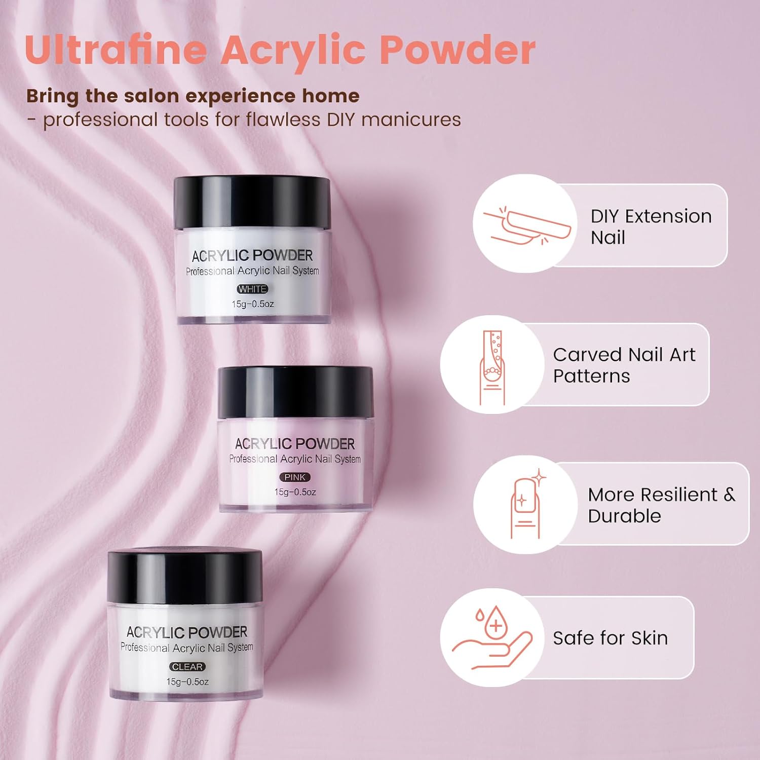 Beginner Acrylic Nail Kit with UV Lamp, 1oz Liquid, Electric Drill, and Practice Hand - Image 4