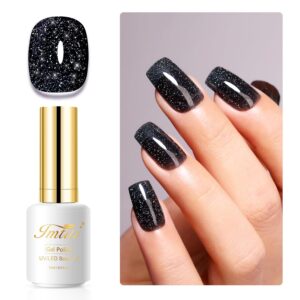 Imtiti Glitter Gel Nail Polish, 0.5 Fl Oz Black Glitter Gel Polish Soak Off LED UV Diamond Shimmer Sparkle DIY Art Starter Manicure Salon