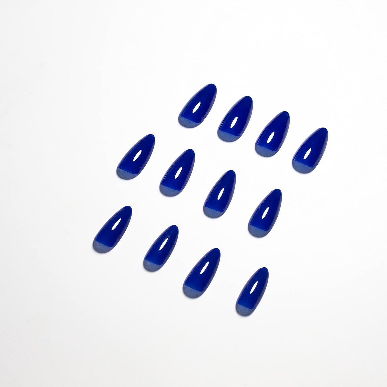 Dark Blue Medium Stiletto Almond Reusable Press on Nails Kit 24 Piece UV Coated - Image 5