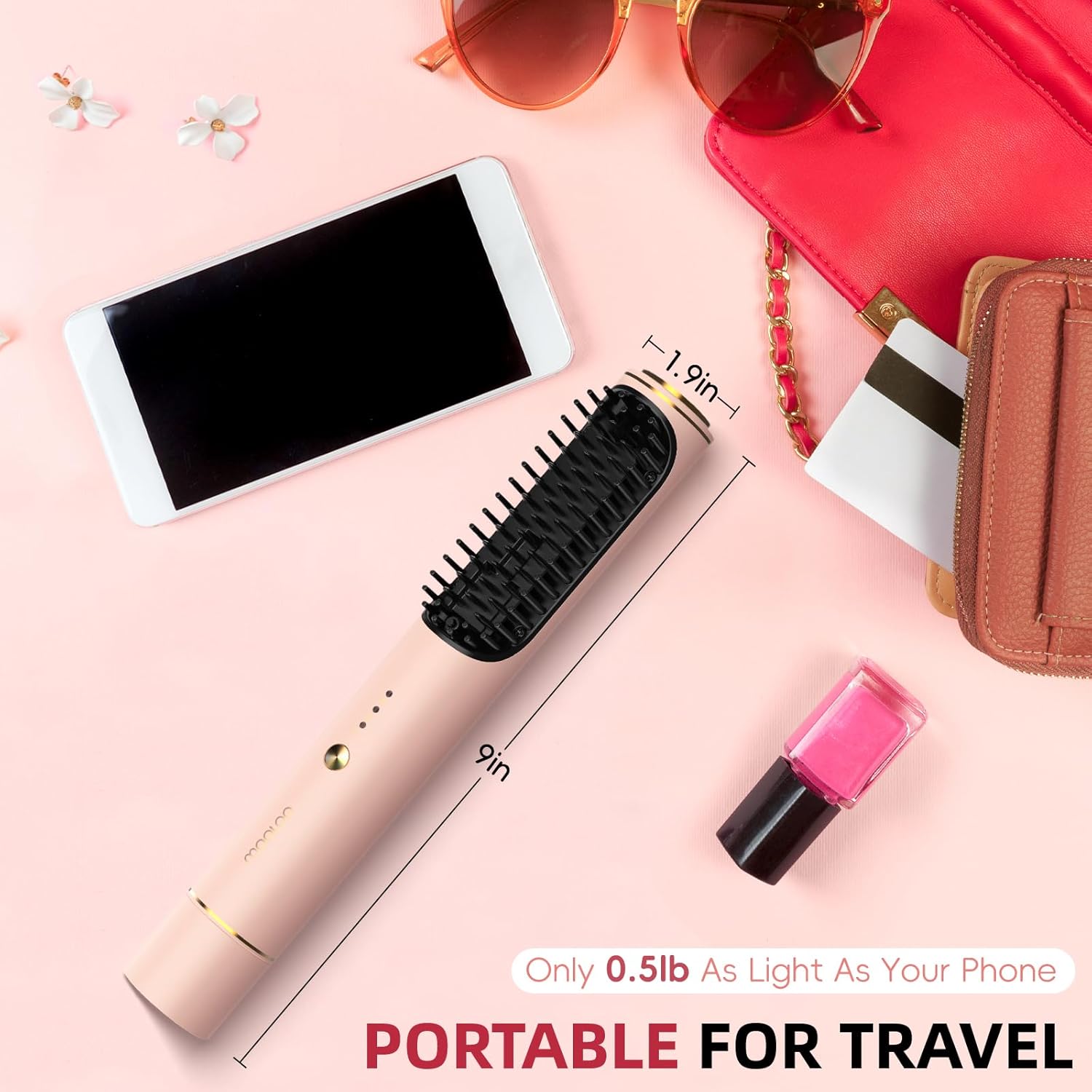 Portable Cordless Ceramic Hair Straightener Brush, Pink, Fast Charging, Dual Power, Travel Friendly - Image 7