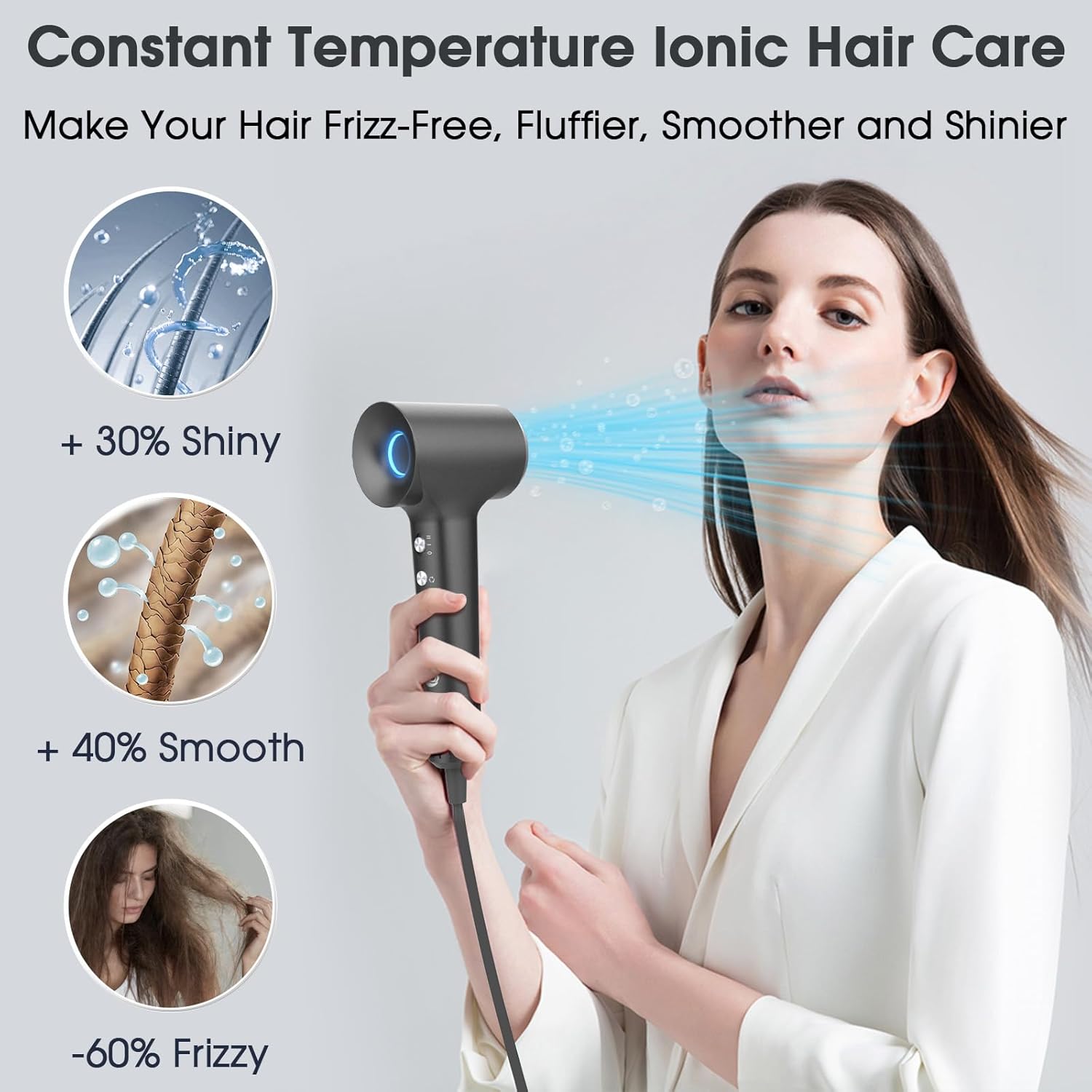 KARFUN Dark Gray Ionic Hair Dryer for Women, 1875 Watt Professional High-Speed Blow Dryer - Image 7