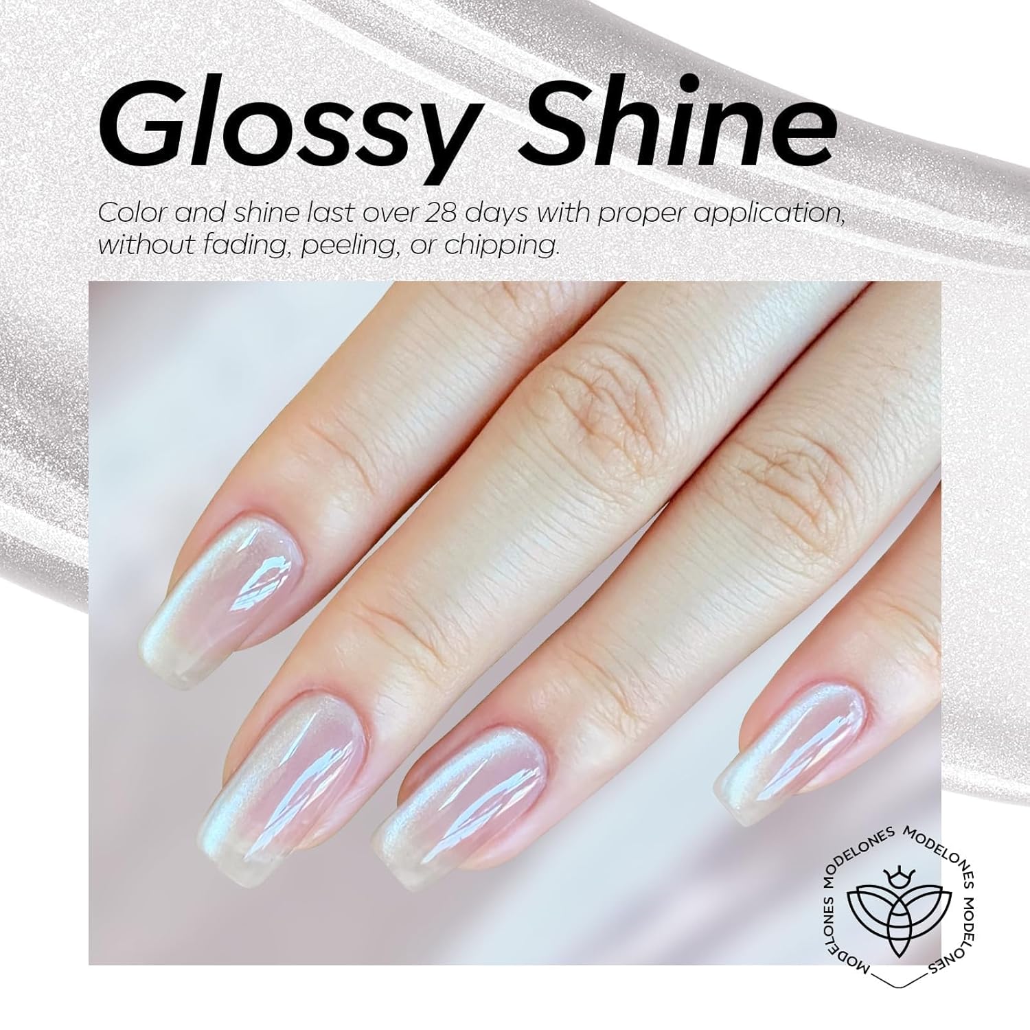 Modelones 15 ML Silver Nude Glitter Holographic Cat Eye Gel Nail Polish - Image 4