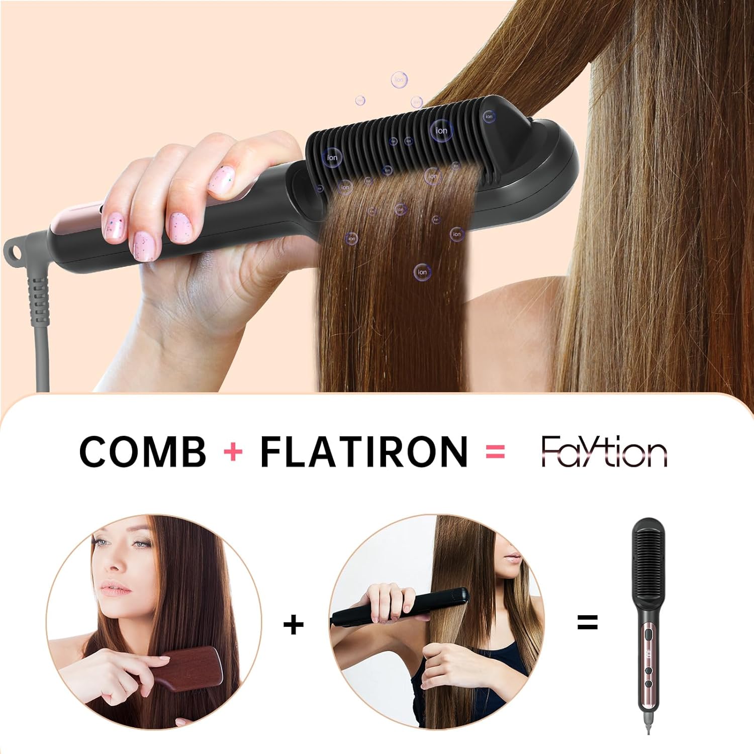 9 Temperature Setting Ceramic Hair Straightener Brush with Anti-Scald Design - Image 2