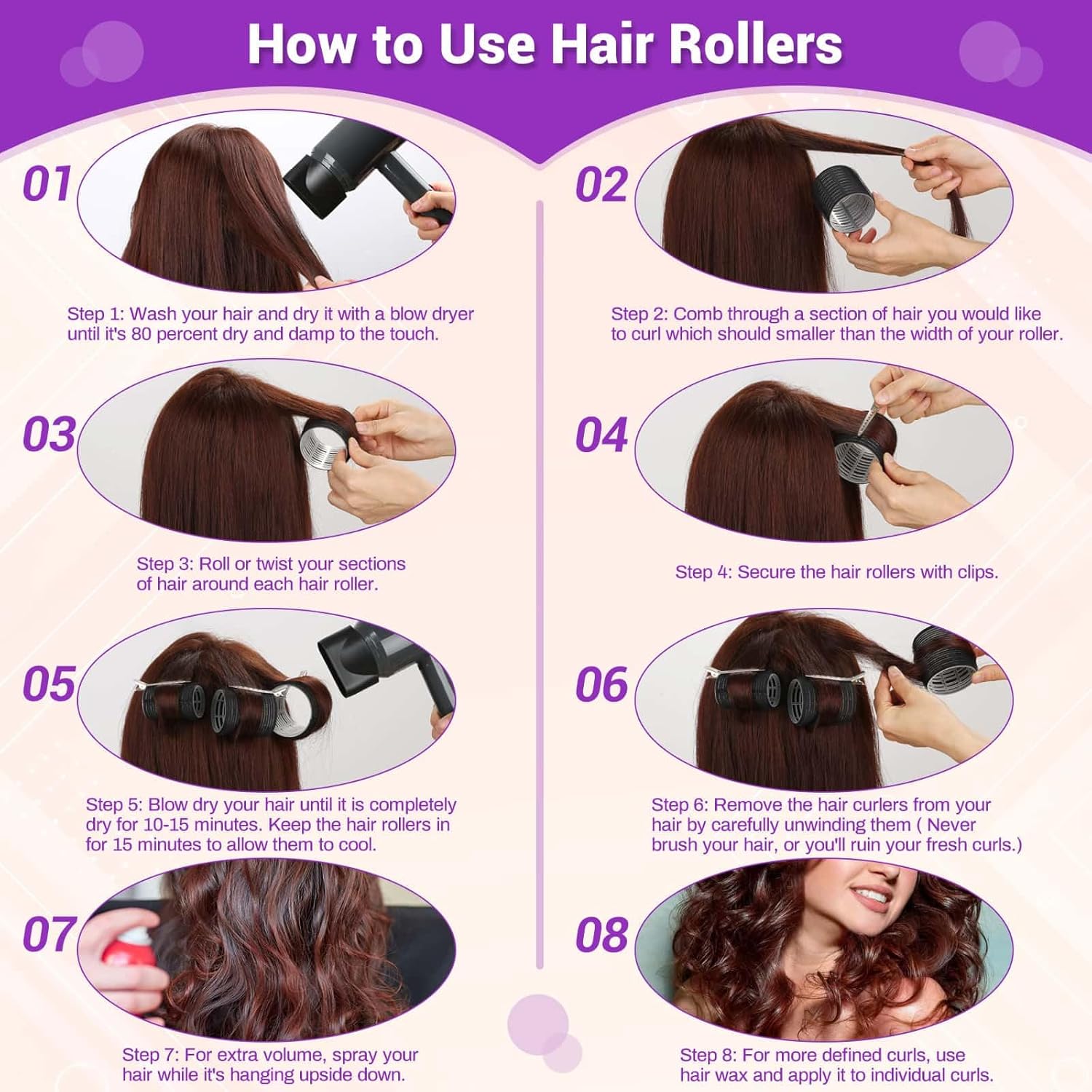 50 Piece Hair Curlers Set with 24 Self Grip Rollers in 4 Sizes and 24 Clips - Image 6
