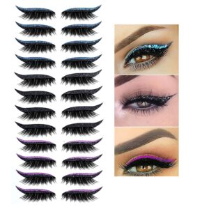 Reuseable Eyeliner Eyelash Stickers, False Eyelash Eye Shadow Template Eyelid Line Stick Adhesive Cat Eye Eyeliners Eyeshadow Makeup Sticker,Waterproof Smudgeproof Quick Application,12 Pairs, 4 Pairs Each Color, Bling, 3 Styles Colors