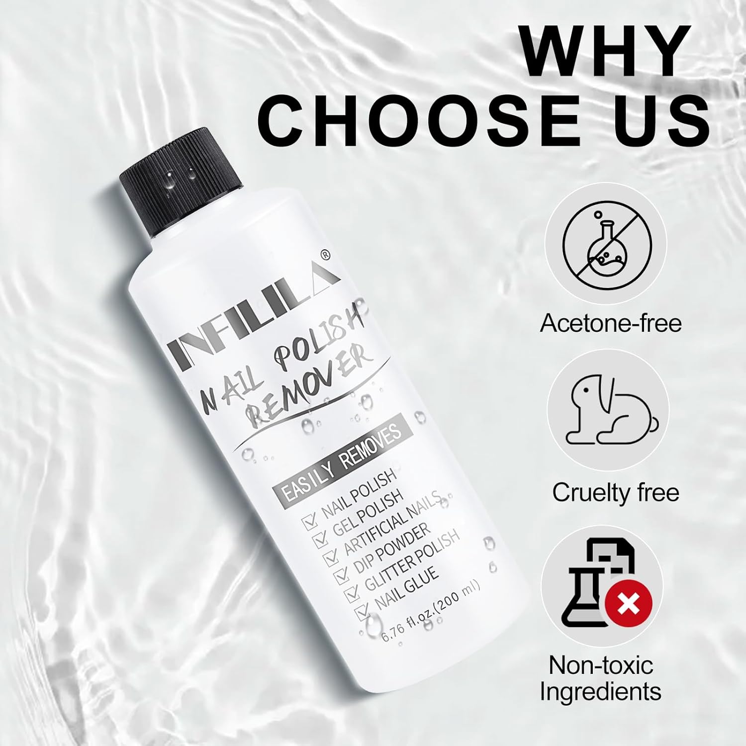 NXJ INFILILA 6.76 Fl Oz Non-Toxic Non-Acetone Nail Polish Remover for Acrylic and Dip Powder Nails - Image 4