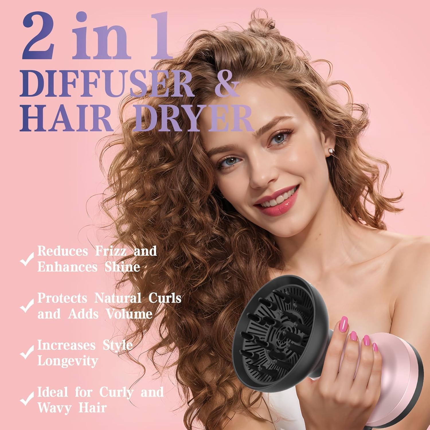 XL 1875W 2-in-1 Hair Dryer with Diffuser and Comb Attachment for Curly Hair - Image 2