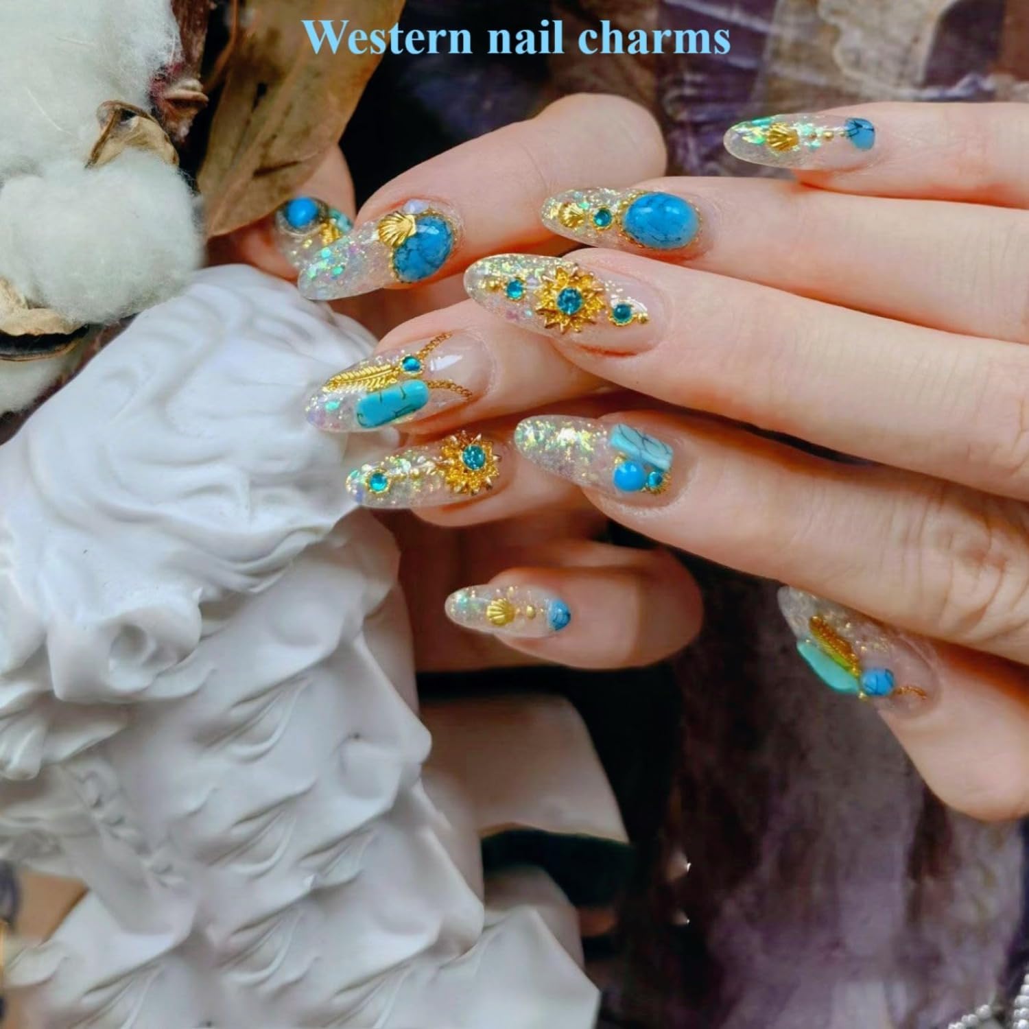 50 Pcs Natural Turquoise Marble Drop Shape Nail Art Rhinestones for 3D Designs - Image 7