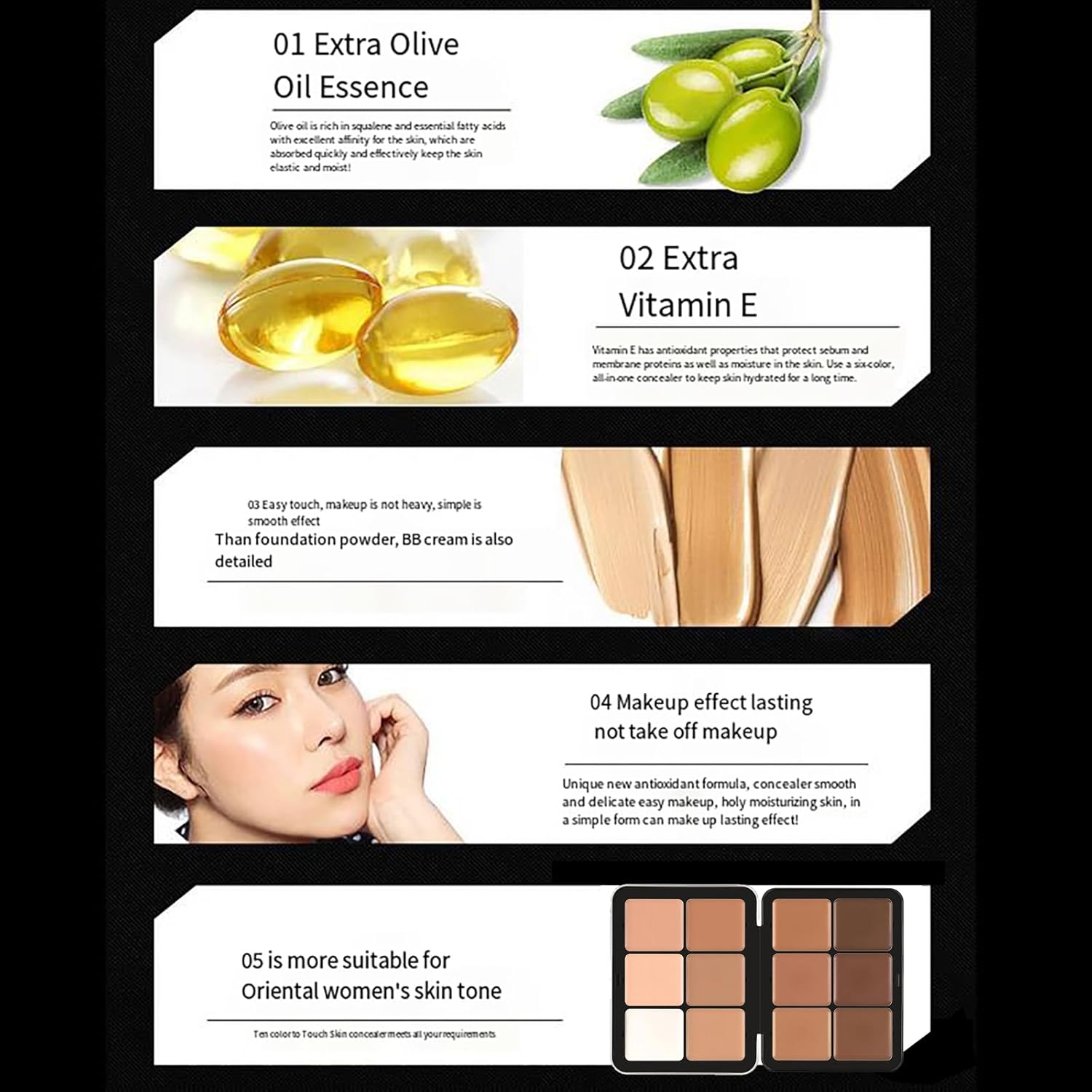 12 Shade Creamy Full Coverage Concealer Palette for Flawless Complexion - Image 4