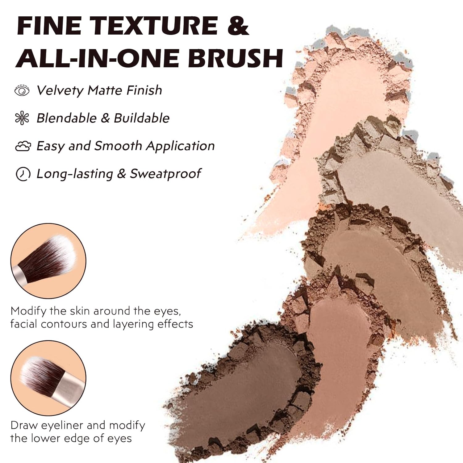 5-Color Matte Eyeshadow Palette Waterproof Neutral Taupe Brown Shades with Brush - Image 5