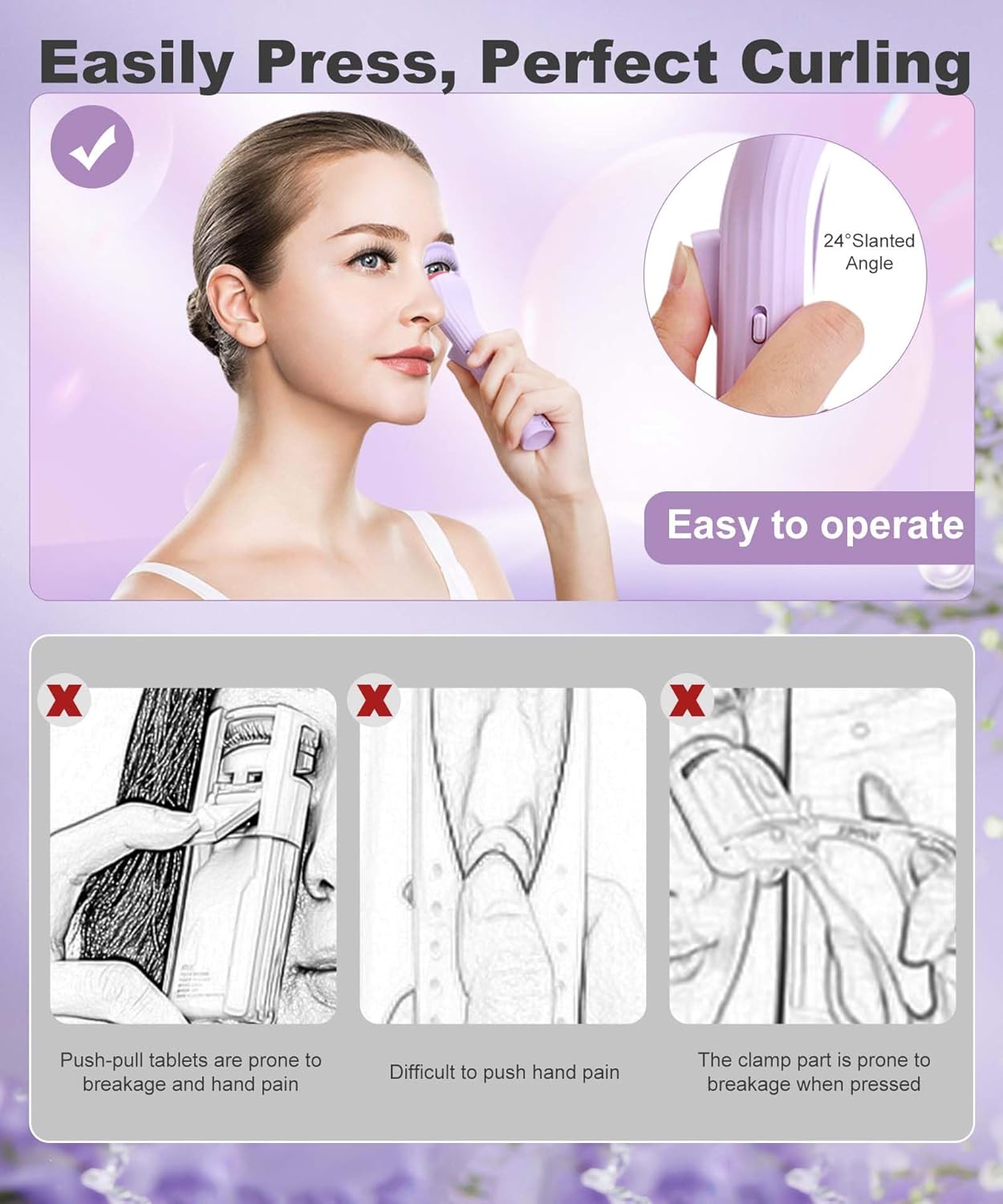 Rechargeable Heated Eyelash Curler Violet 24-Hour Lift Silicone Pad 600mAh Battery - Image 8