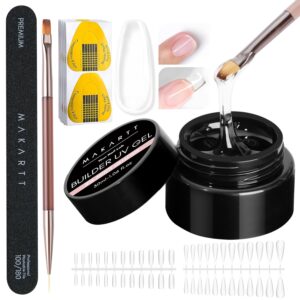 Makartt Clear Gel Builder Kit: Self-Levelling, Long Lasting Nail Extension Hard Gel for Strengthener, Broken Nail Repair Gel Kit with Paper Forms, Dual forms, Nail File and Dual-End Brush 1.06 oz