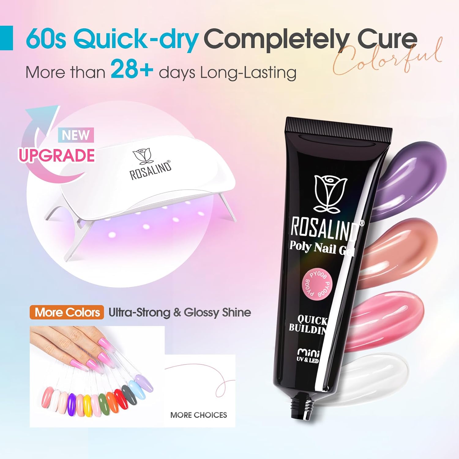 ROSALIND 20-Color Poly Gel Nail Kit with Mini Lamp for All Seasons, Medium Capacity - Image 4