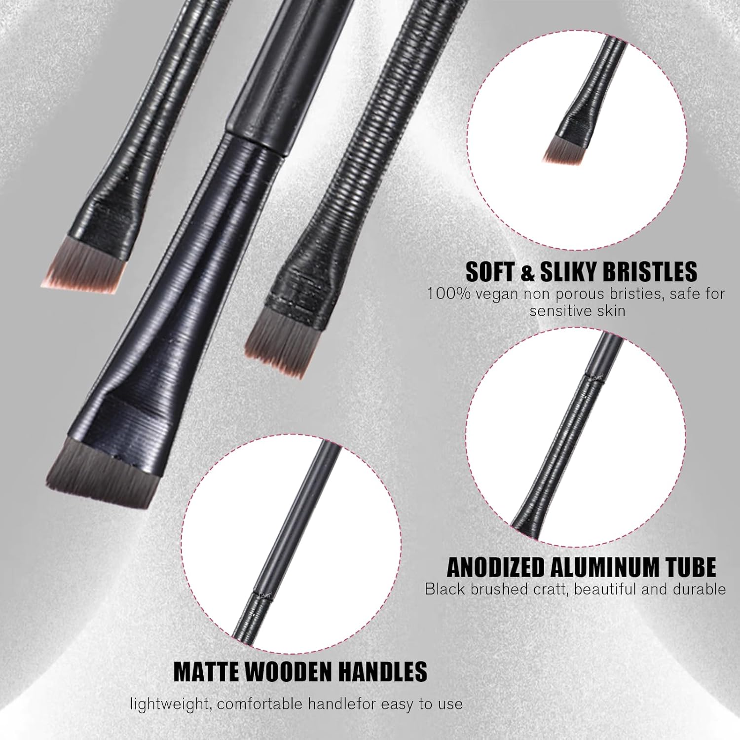 3 Piece Professional Eyeliner and Eyebrow Makeup Brush Set for Women's Beauty - Image 3