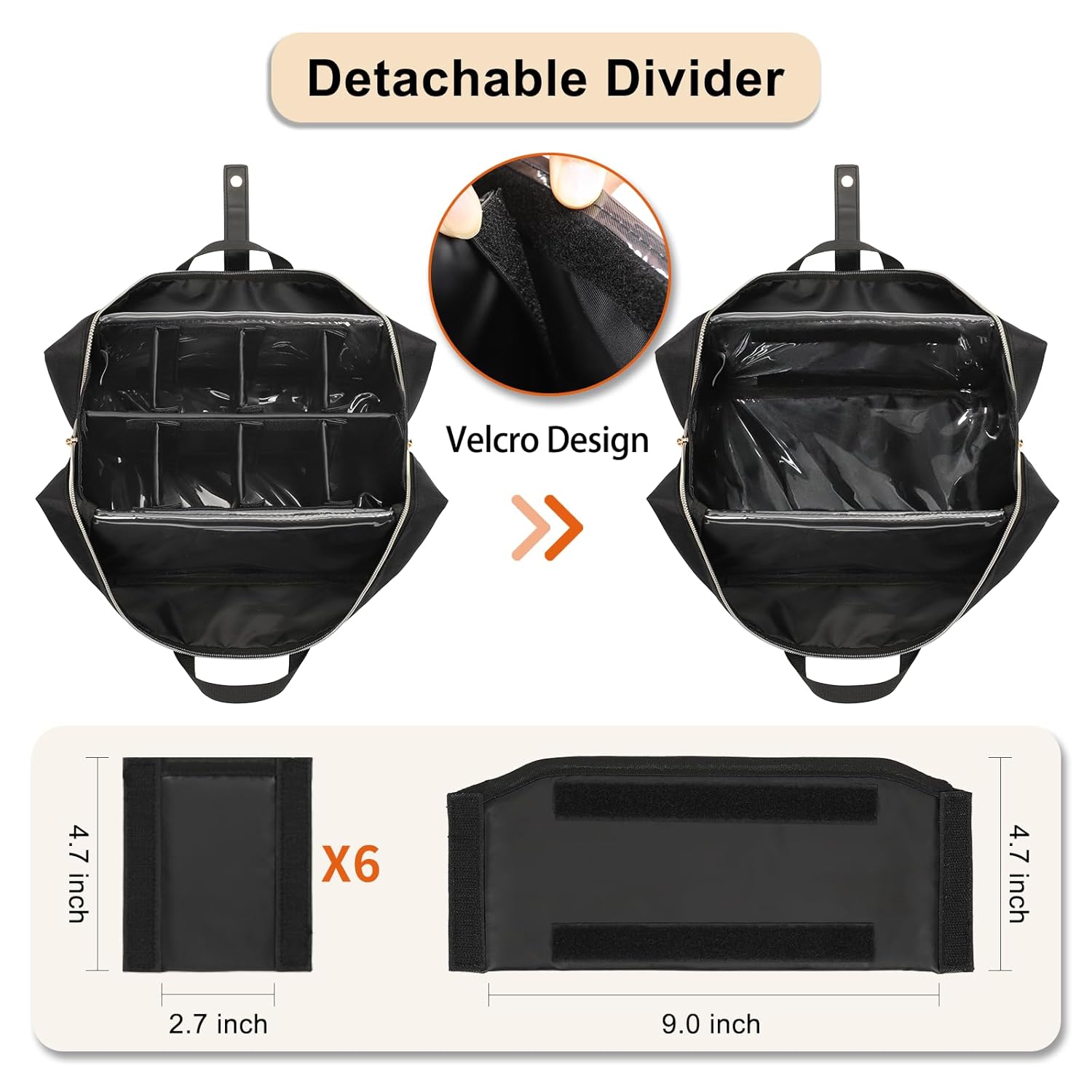 Portable Travel Makeup Brush Bag, Large Capacity with Detachable Dividers - Image 3