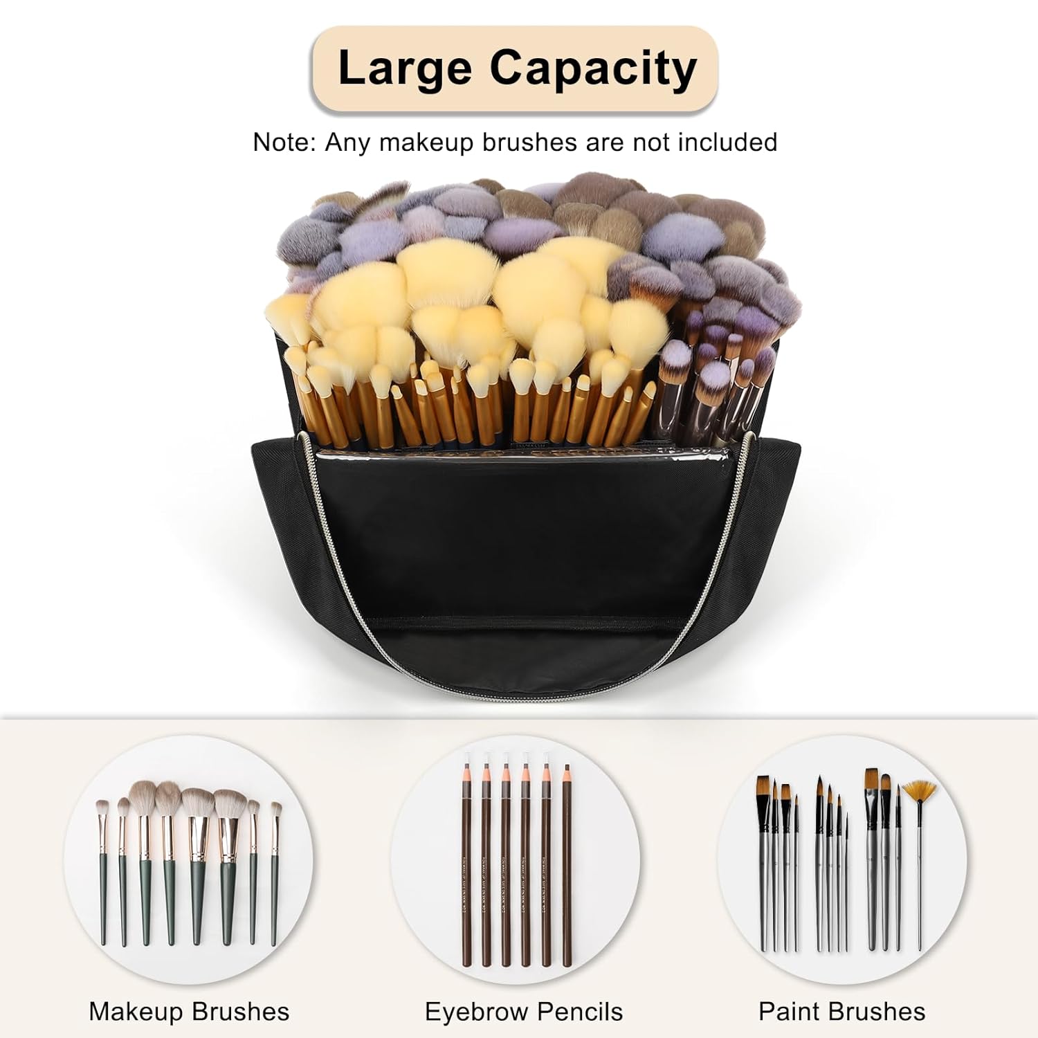 Portable Travel Makeup Brush Bag, Large Capacity with Detachable Dividers - Image 2
