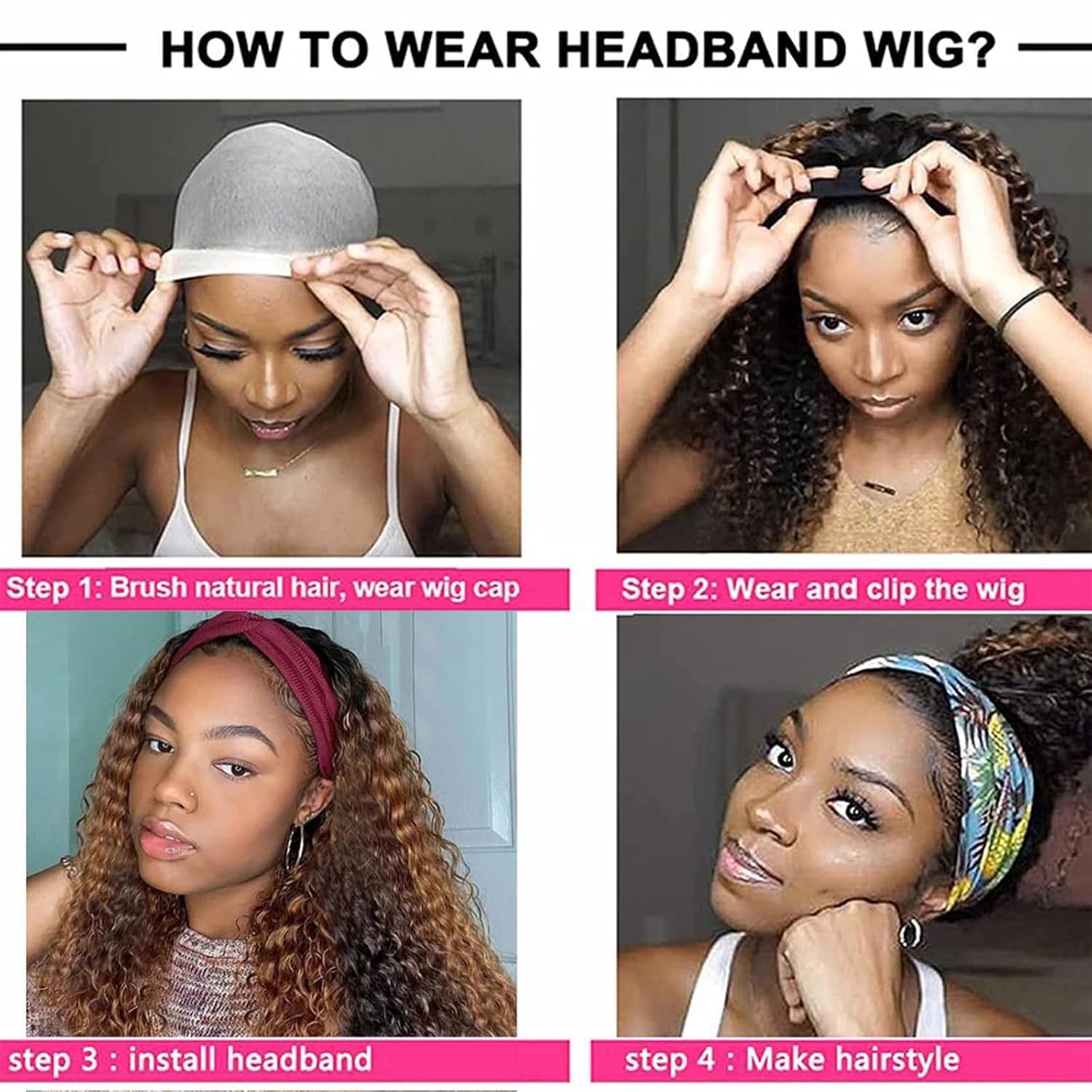 22 Inch Ombre Curly Glueless Human Hair Headband Wig for Black Women #4/27 - Image 3