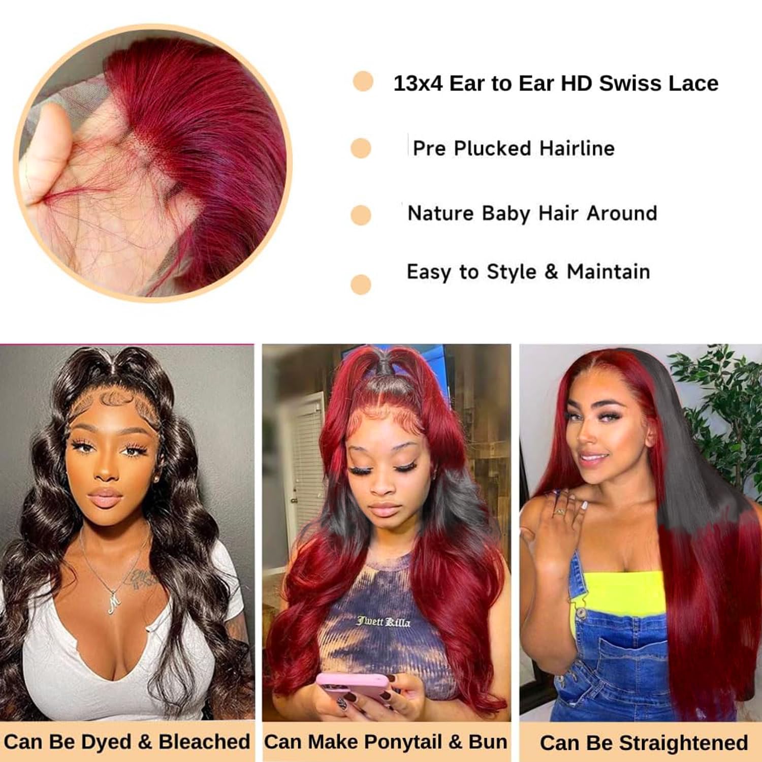 Goldfinch Ombre Red Body Wave 18 Inch Human Hair Lace Front Wig 150% Density - Image 4