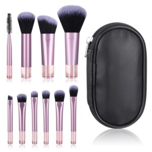 10 Pcs Travel Makeup Brush Set Mini Makeup Brushes with Makeup Brush Pouch Portable Travel Size Makeup Brushes Professional Cosmetic Brush for Foundation Brush Blush Powder Eye Shadow Cosmetics