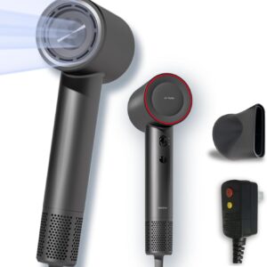 Hair Dryer Blow Dryer High-Speed Negative Ionic Hairdryer 110,000 RPM with Magnetic Nozzle Powerful Professional Four Temperature Control for Frizz-Free Hair Travel Portable Design (Grey)