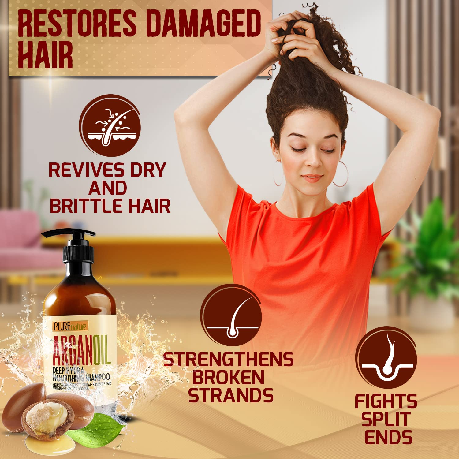 PURE NATURE LUX SPA Moroccan Argan Oil Hair Care Trio Set 16oz - Image 9