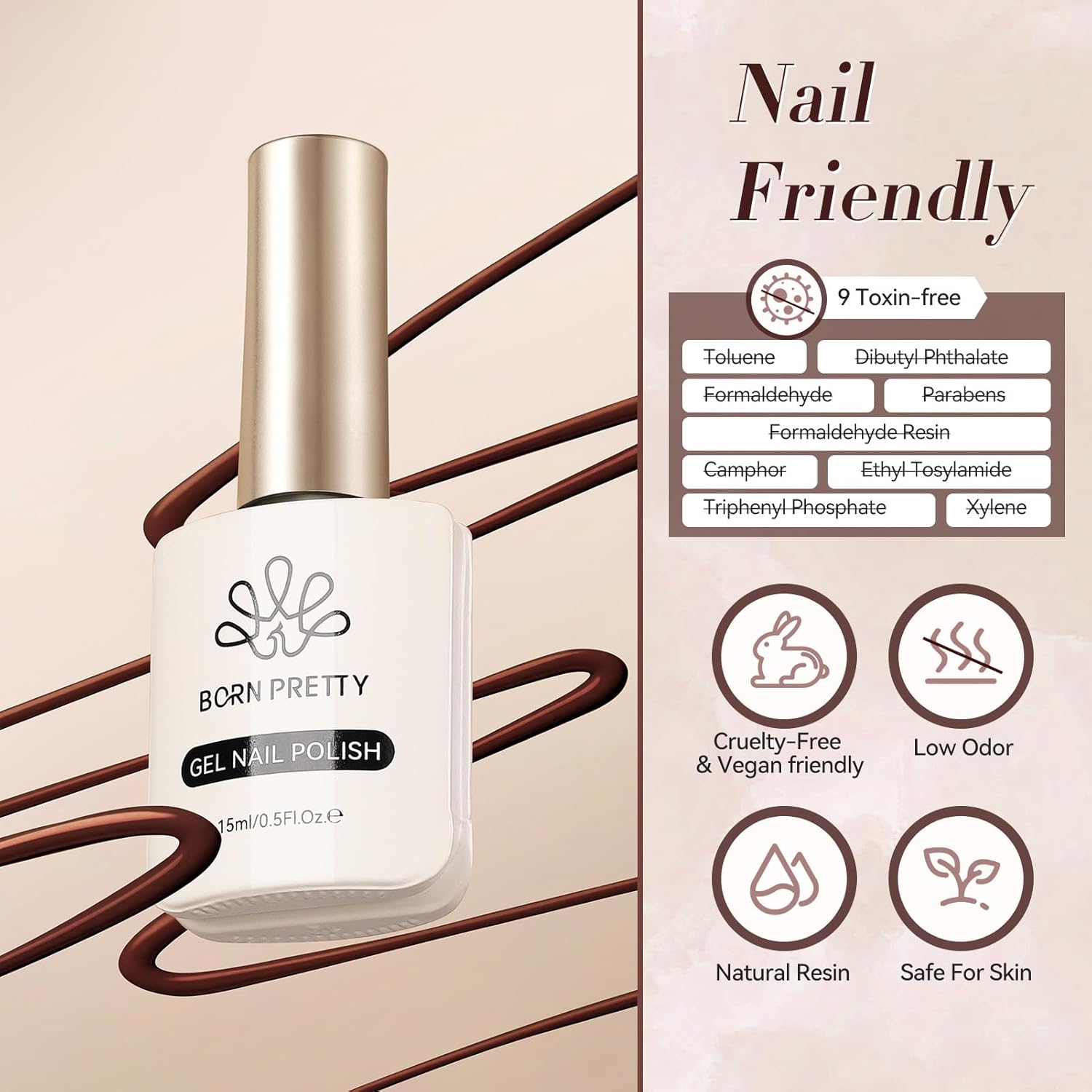 BORN PRETTY 15ML Dark Brown Gel Nail Polish for Fall Winter Mocha Caramel Nail Art - Image 8