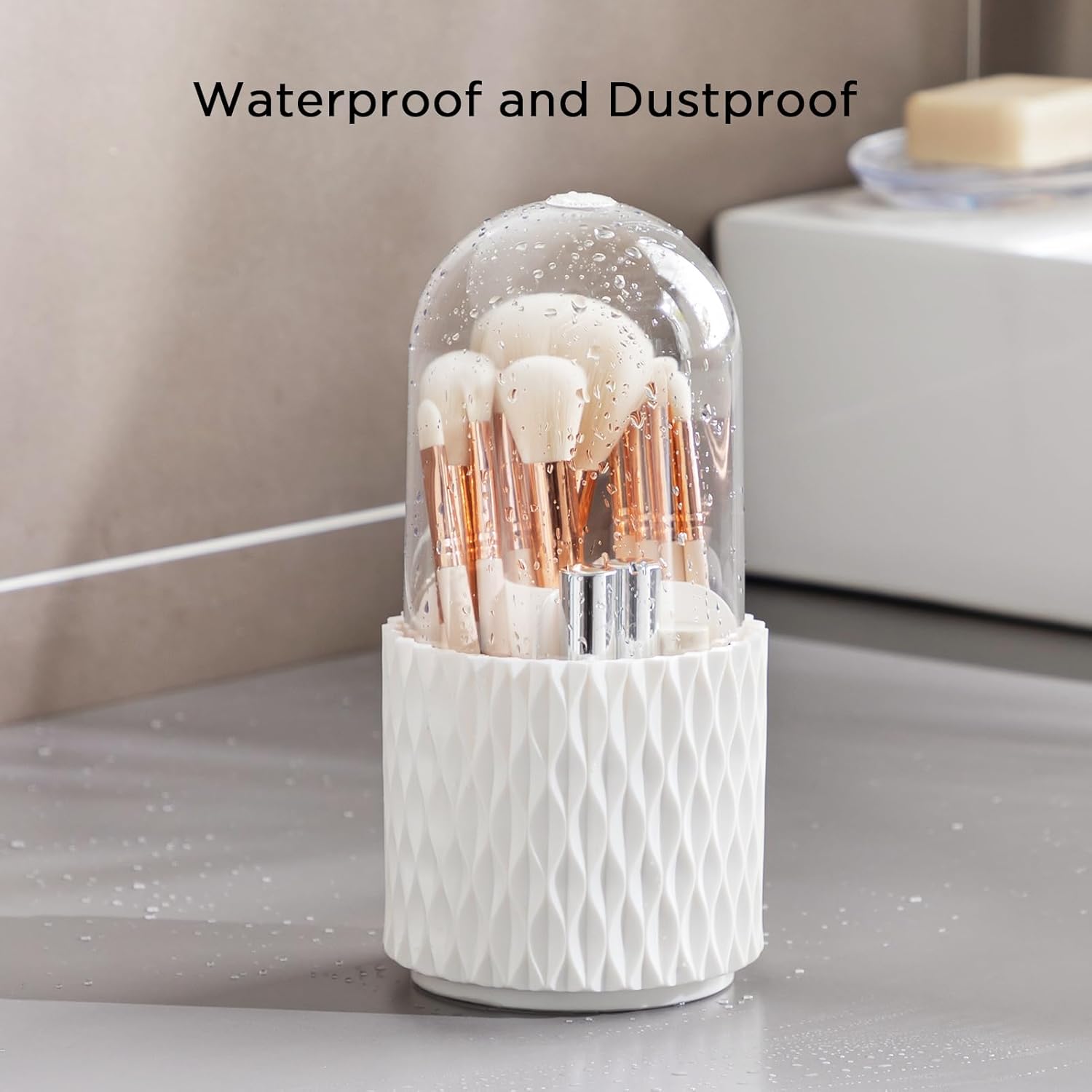 HBlife 360 Rotating Makeup Brush Holder with Lid, Dustproof Organizer for Vanity and Bathroom - Image 4