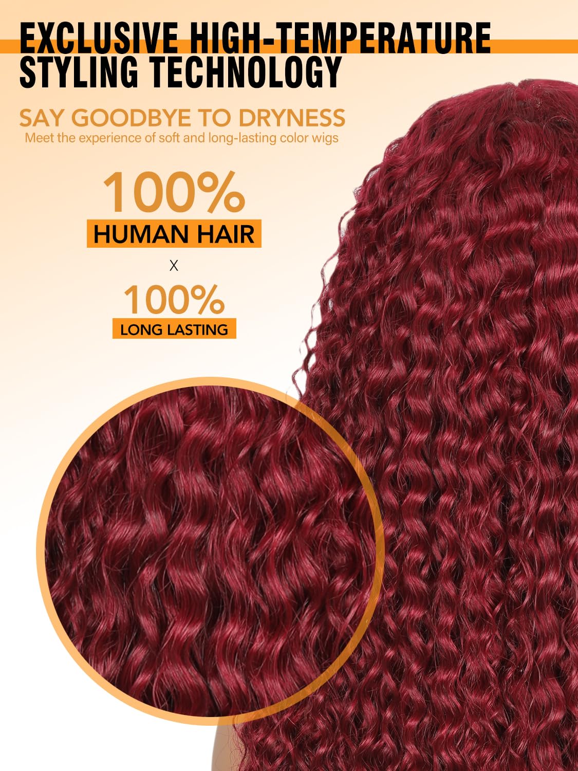 Burgundy Curly Wig with Bangs 20 Inch 100% Human Hair 2x4 Lace Closure Red - Image 2