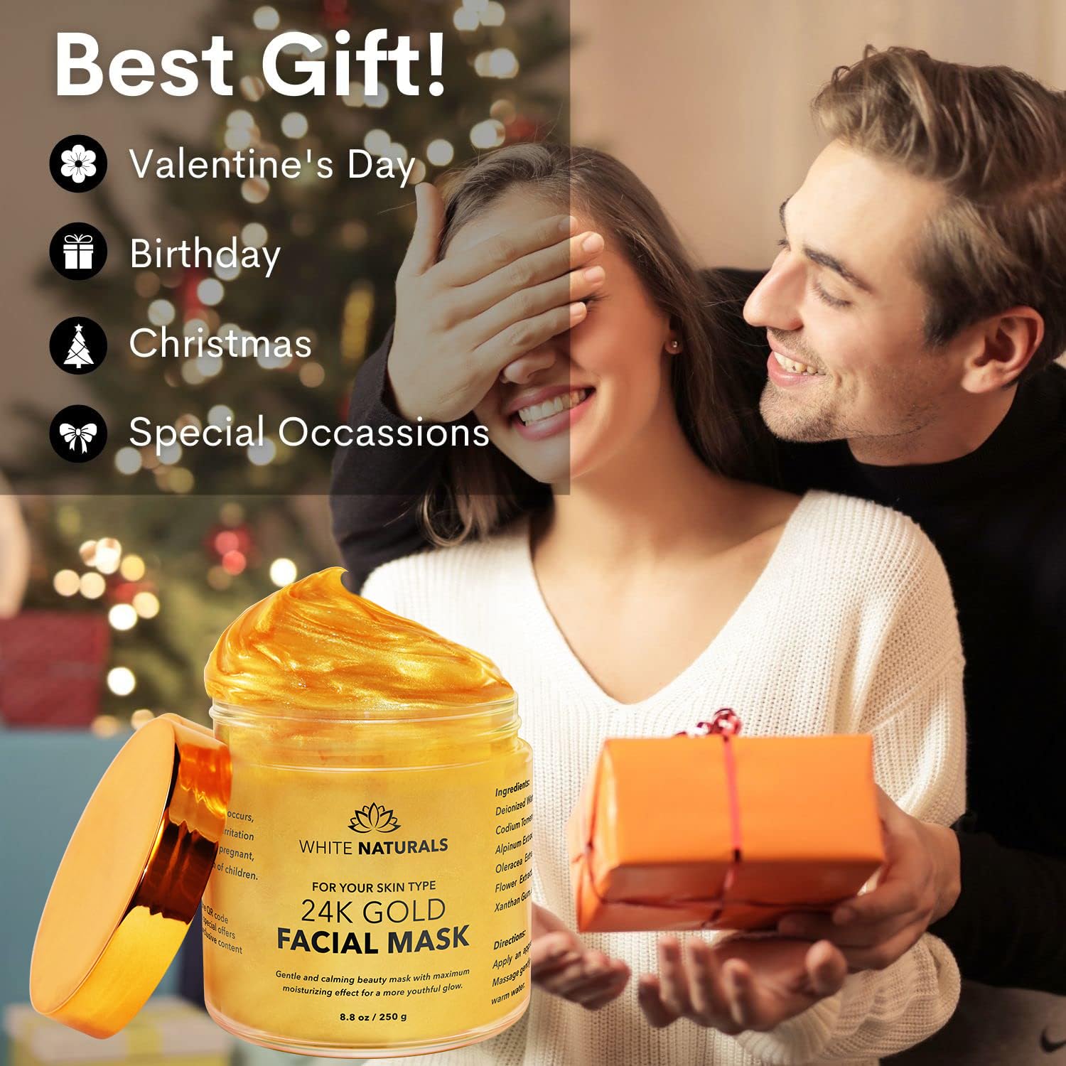 White Naturals 24K Gold Anti-Aging Moisturizing Facial Mask for Flawless Skin, 100g - Image 3